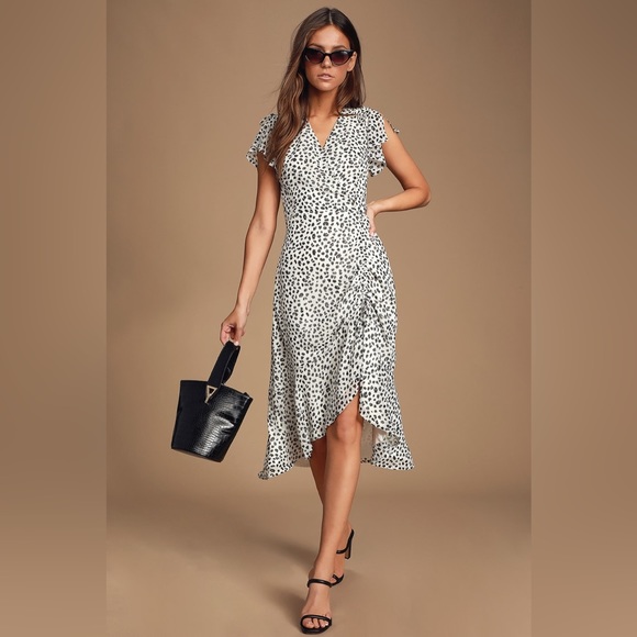 Lulus Rules of the Jungle Black and White Leopard Print Midi Dress Small - Picture 1 of 9